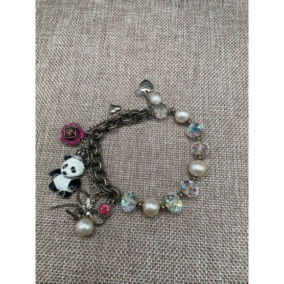Betsey Johnson Panda Charm Bracelet Pearls and Crystals - Picture 2 of 7